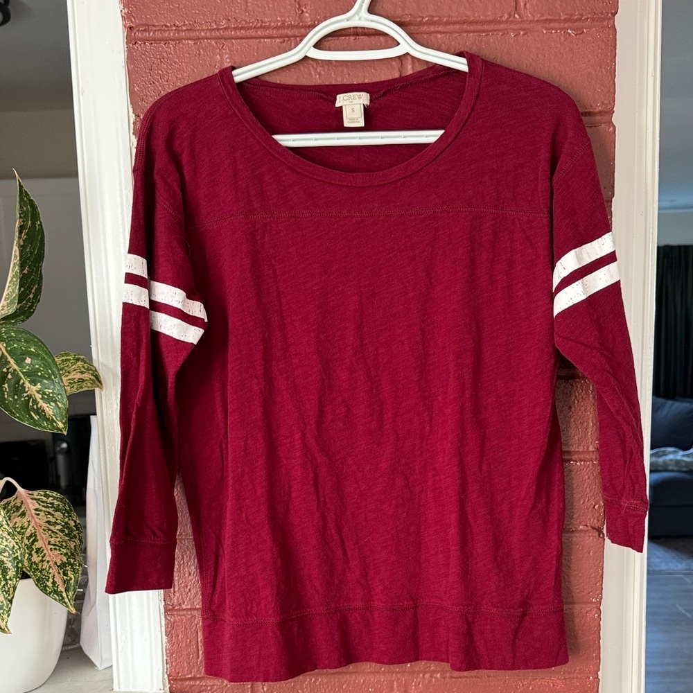 J. Crew 100% Cotton Varsity Style Red 3/4 Sleeve Shirt S
